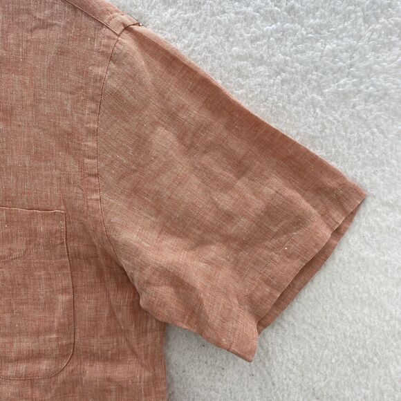 Jos A Bank Linen Shirt Men's Medium Pink Button Up Short Sleeve Summer Comfort - Picture 7 of 16